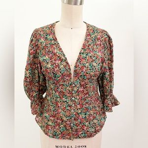 Free People floral print peasant blouse. Puff sleeve. Found you blouse.